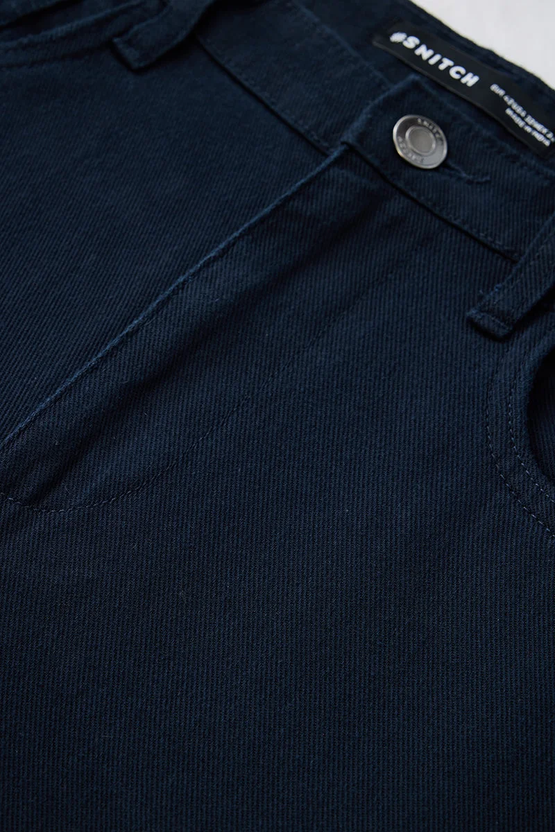 Snitch Navy 100% Cotton Relaxed Fit Trousers for Men | Best Price UAE
